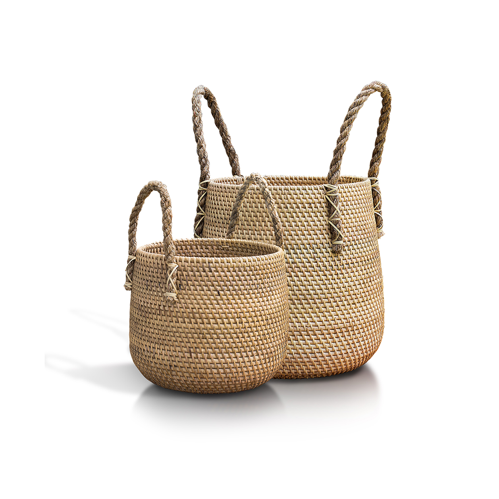 Pear Basket with Jute Handle, Set of 2